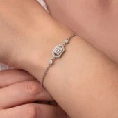 Gümüş Altıgen Baget Taşlı Kadın Bileklik SL8188 thumbnail 6