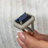 Gümüş Lacivert Zirkon Taşlı Kadın Yüzük SL8176 thumbnail 2