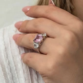 Gümüş Pembe Zirkon Taşlı Kadın Yüzük T8914 SL8254 - 7