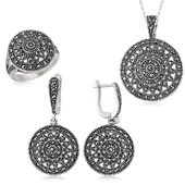 Gümüş Markazit Yuvarlak Bayan Set SL2249 - 1