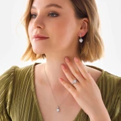 Gümüş Beyaz Taşlı Kalpli Kadın Set SL8060 thumbnail 3