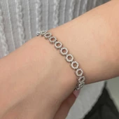 Gümüş Çember Beyaz Taşlı Su Yolu Kadın Bileklik  SL7403 thumbnail 1