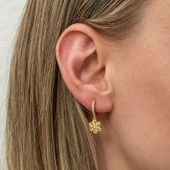 ​Gümüş Sallantılı Gold Çiçek Kadın Küpe  SL7944 - 2