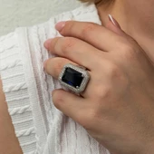 Gümüş Lacivert Zirkon Taşlı Kadın Yüzük SL8176 thumbnail 6