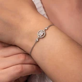Gümüş Yuvarlak Baget Taşlı Kadın Bileklik SL8184 thumbnail 6