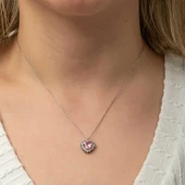 Gümüş Pembe Taşlı Kalp Kadın Kolye  SL8072 thumbnail 10