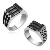 Gümüş Baget Taşlı Klasik Erkek Yüzük SL2385 thumbnail 1