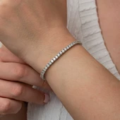 Gümüş 3.5 mm Beyaz Taşlı Su Yolu Kadın Bileklik SL8716 thumbnail 7