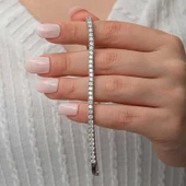 Gümüş 3.5 mm Beyaz Taşlı Su Yolu Kadın Bileklik SL8716 thumbnail 1