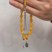 Gümüş Püsküllü Sıkma Kehribar Tesbih T8908 SL8246 - 2