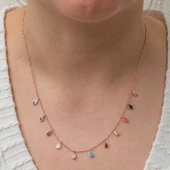 Gümüş Renkli Damla Taşlı Şans Kadın Kolye SL8193 thumbnail 2