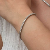 Gümüş 3.5 mm Beyaz Taşlı Su Yolu Kadın Bileklik SL8716 thumbnail 6