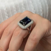 Gümüş Lacivert Zirkon Taşlı Kadın Yüzük SL8176 thumbnail 4