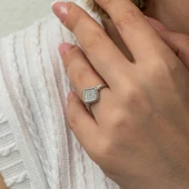 Gümüş Kare Zirkon Taşlı Kadın Yüzük T8887 SL8179 thumbnail 5