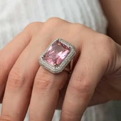 Gümüş Pembe Zirkon Taşlı Kadın Yüzük SL8250 thumbnail 10