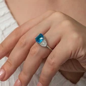Gümüş Mavi Zirkon Taşlı Kadın Yüzük T8913 SL8253 thumbnail 7