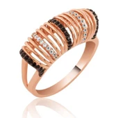 Gümüş Rose Siyah Beyaz Taşlı Bayan Yüzük  SL2696 thumbnail 2