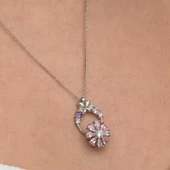 Gümüş Pembe Dönen Çiçek Kadın Kolye SL9239 thumbnail 7