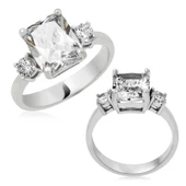 Gümüş Kare Montür Üç Taş Bayan Yüzük SL3068 thumbnail 1
