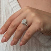 Gümüş Oval Zirkon Taşlı Kadın Yüzük SL8178 thumbnail 10