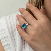 Gümüş Mavi Zirkon Taşlı Kadın Yüzük T8913 SL8253 thumbnail 8