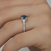 Gümüş Mavi Baget Tek Taş Kadın Yüzük SL4709 thumbnail 11