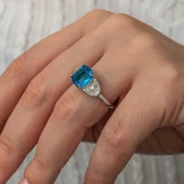 Gümüş Mavi Zirkon Taşlı Kadın Yüzük T8913 SL8253 thumbnail 6