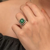 Gümüş Yeşil Taşlı Otantik Kadın Yüzük SL9639 thumbnail 5