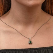 Gümüş Yeşil Çiçek Desenli Otantik Kadın Kolye SL9643 - 3