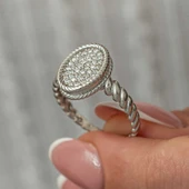 Gümüş Oval Zirkon Taşlı Kadın Yüzük SL8178 thumbnail 7