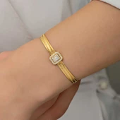 Gümüş Gold Baget Taşlı Trabzon Hasır Kadın Bileklik thumbnail 5