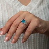 Gümüş Mavi Zirkon Taşlı Kadın Yüzük T8913 SL8253 thumbnail 4