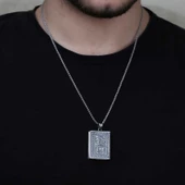 Gümüş Kare İçi Açılabilen Muhammed Muskalık Kolye  SL4229 thumbnail 2