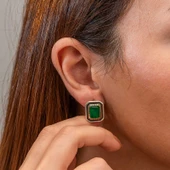 Gümüş Yeşil Taşlı Otantik Kadın Küpe SL9638 thumbnail 4