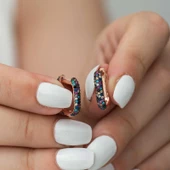 Gümüş Çift Taraflı Mix Taşlı J Bayan Küpe SL7233 thumbnail 2