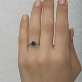 Gümüş Mavi Baget Tek Taş Kadın Yüzük SL4709 thumbnail 12
