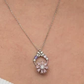 Gümüş Pembe Dönen Çiçek Kadın Kolye SL9239 thumbnail 6