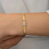 Gümüş Gold Baget Taşlı Trabzon Hasır Kadın Bileklik thumbnail 10