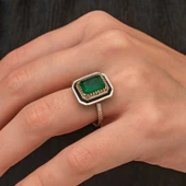 Gümüş Yeşil Taşlı Otantik Kadın Yüzük SL9639 thumbnail 8