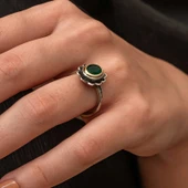 Gümüş Yeşil Çiçek Desenli Otantik Kadın Yüzük SL9797 thumbnail 10