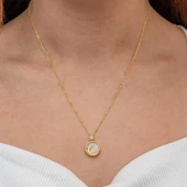 Gümüş Gold Sedef Taşlı Ay Yıldız Hilal Kadın Kolye SL9076 thumbnail 2