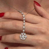 Gümüş Sıralı Zirkon Taşlı Kar Tanesi Kadın Kolye SL9138 thumbnail 1
