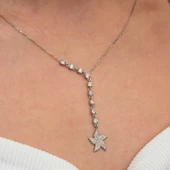 Gümüş Sıralı Zirkon Taşlı Deniz Yıldızı Kadın Kolye SL9216 thumbnail 5