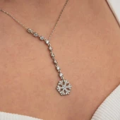 Gümüş Sıralı Zirkon Taşlı Kar Tanesi Kadın Kolye SL9138 thumbnail 8