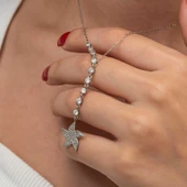 Gümüş Sıralı Zirkon Taşlı Deniz Yıldızı Kadın Kolye SL9216 thumbnail 6