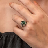Gümüş Yeşil Çiçek Desenli Otantik Kadın Yüzük SL9797 thumbnail 3