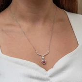 Gümüş Kırmızı Zirkon Taşlı Kalp Kadın Kolye SL9220 thumbnail 6