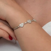 Gümüş Üçlü Kalp Kadın Bileklik SL8974 thumbnail 5