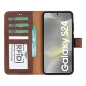 Samsung Galaxy S24 Uyumlu, Deri Cüzdanlı Kılıf, Antik Kahve - 5