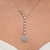 Gümüş Sıralı Zirkon Taşlı Çiçek Kadın Kolye SL9217 thumbnail 3